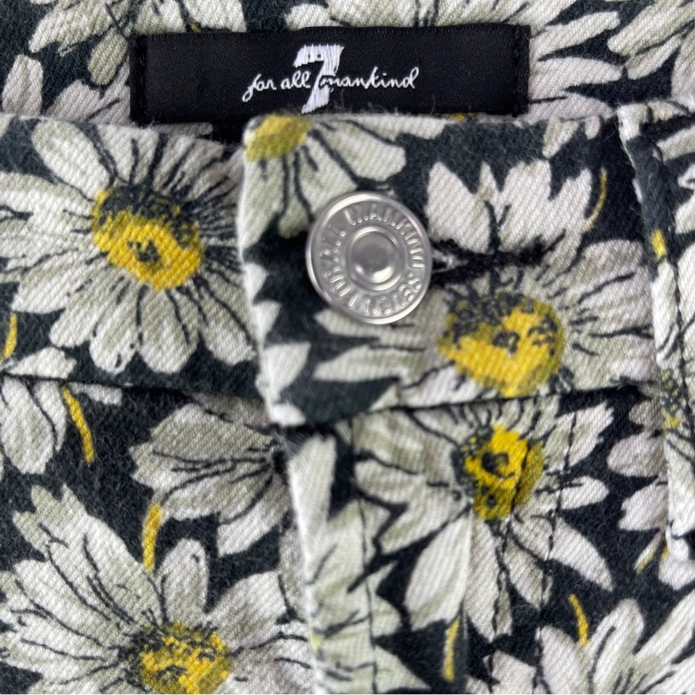Seven 7 For All Mankind Skinny Jeans Black Daisy Floral Jeans Size 24 Stretchy - Picture 7 of 11